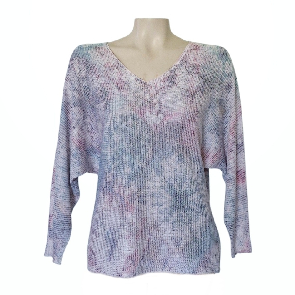 Sioni Pastel Watercolor Tye Dye Lightweight Sweater Coastal Loose L
